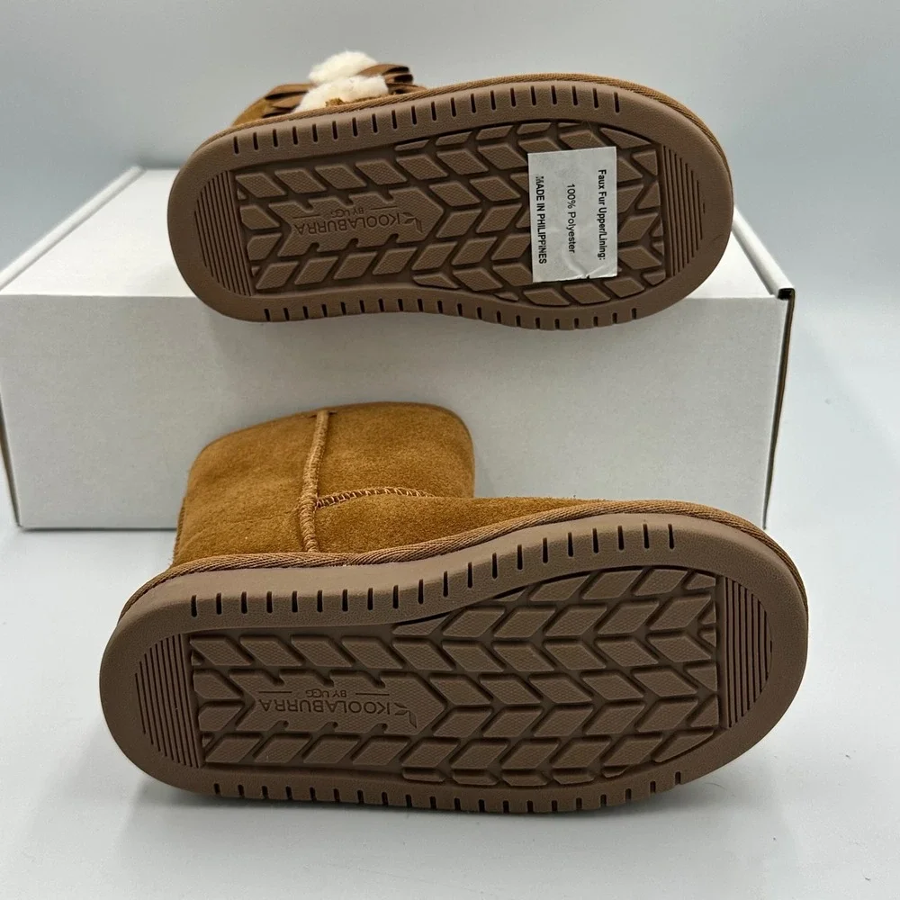 Koolaburra by UGG Victoria Short Chestnut Suede Bow Boots‎ Kids 10 New W/O Box